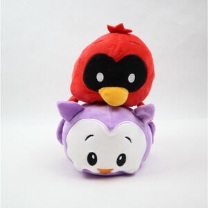 Two 7 Inch Bun Bun Stacking Plushes Purple Barn Owl & Red Bird Cardinal 2017